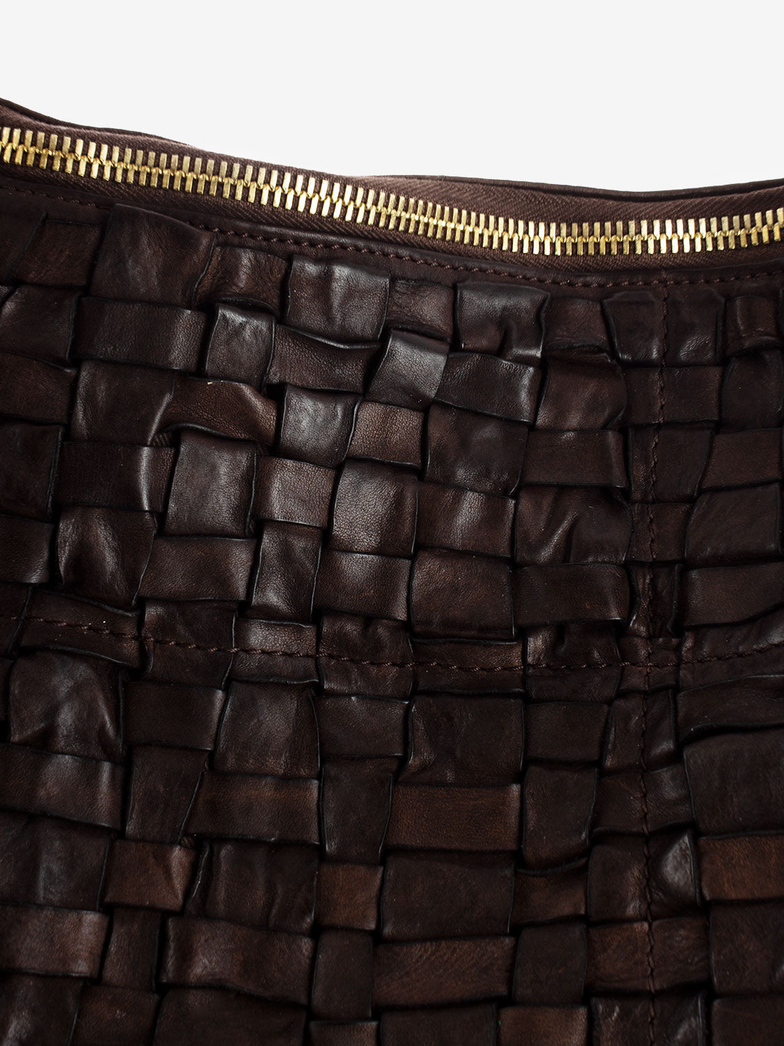 Borsa monospalla in pelle intrecciata moro
