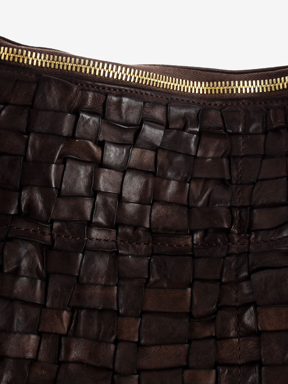 Borsa monospalla in pelle intrecciata moro