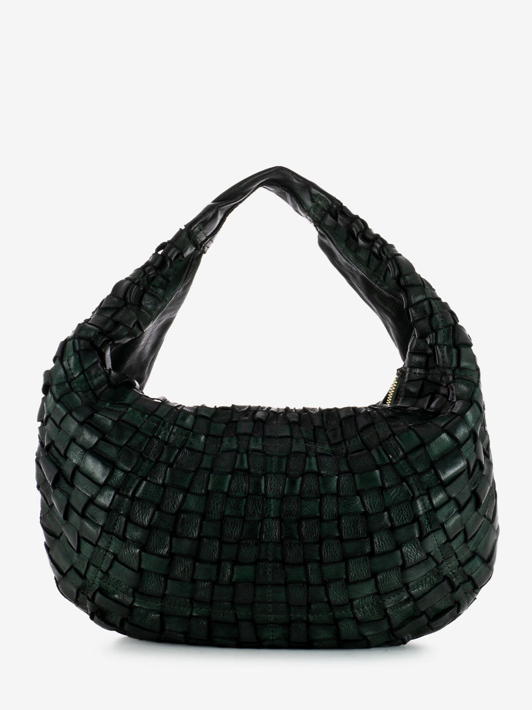 Bottle Green Woven Leather One Shoulder Bag
