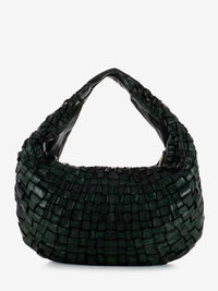 Bottle Green Woven Leather One Shoulder Bag