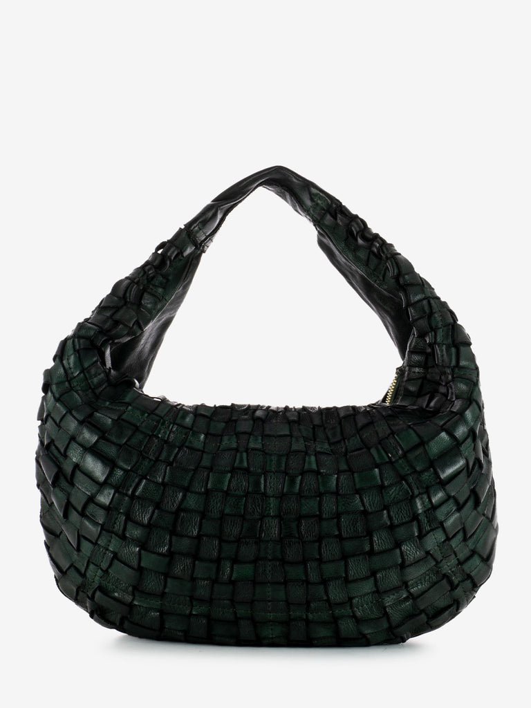 CAMPOMAGGI - Borsa monospalla in pelle intrecciata verde bottiglia