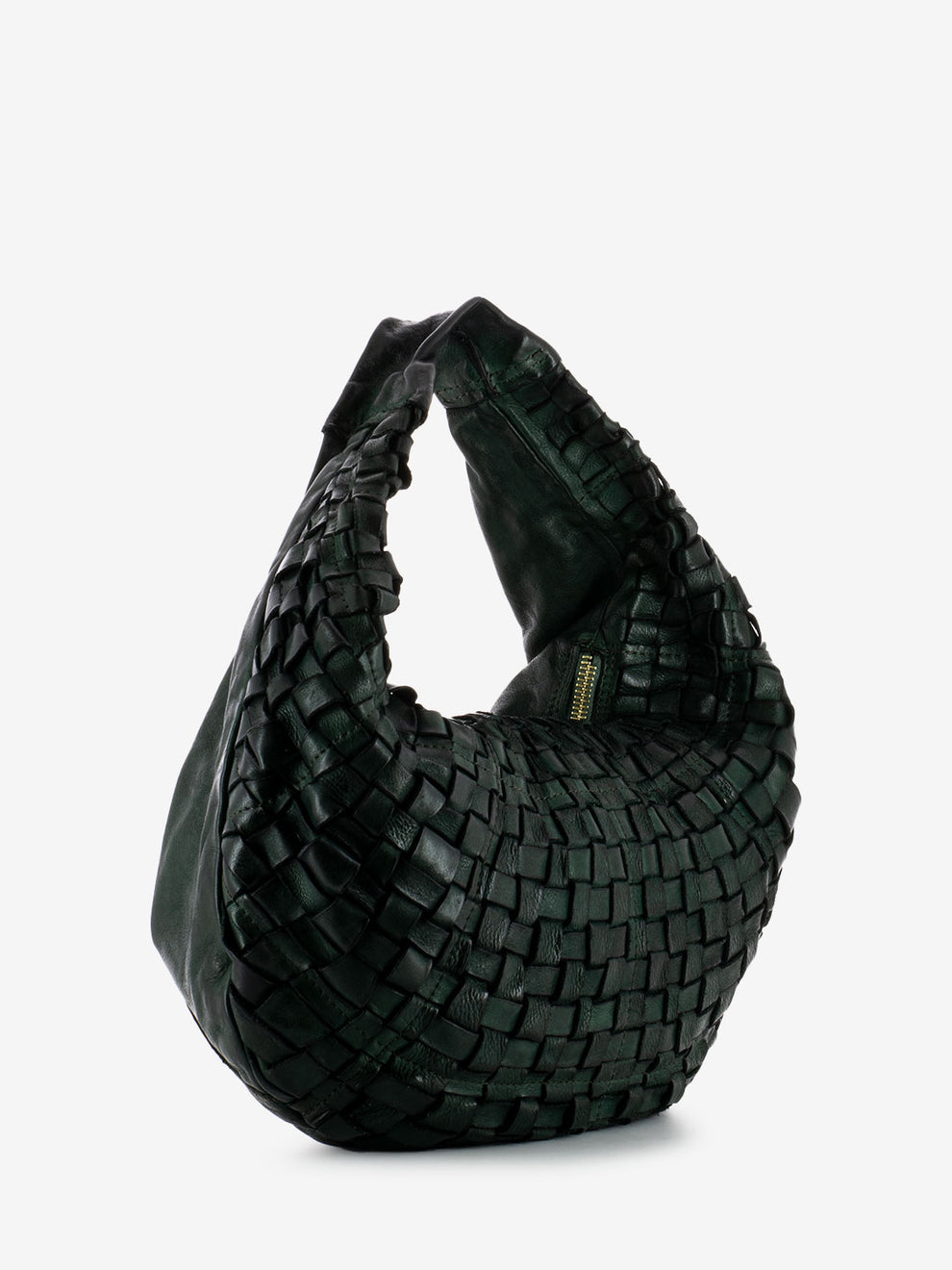 Bottle Green Woven Leather One Shoulder Bag