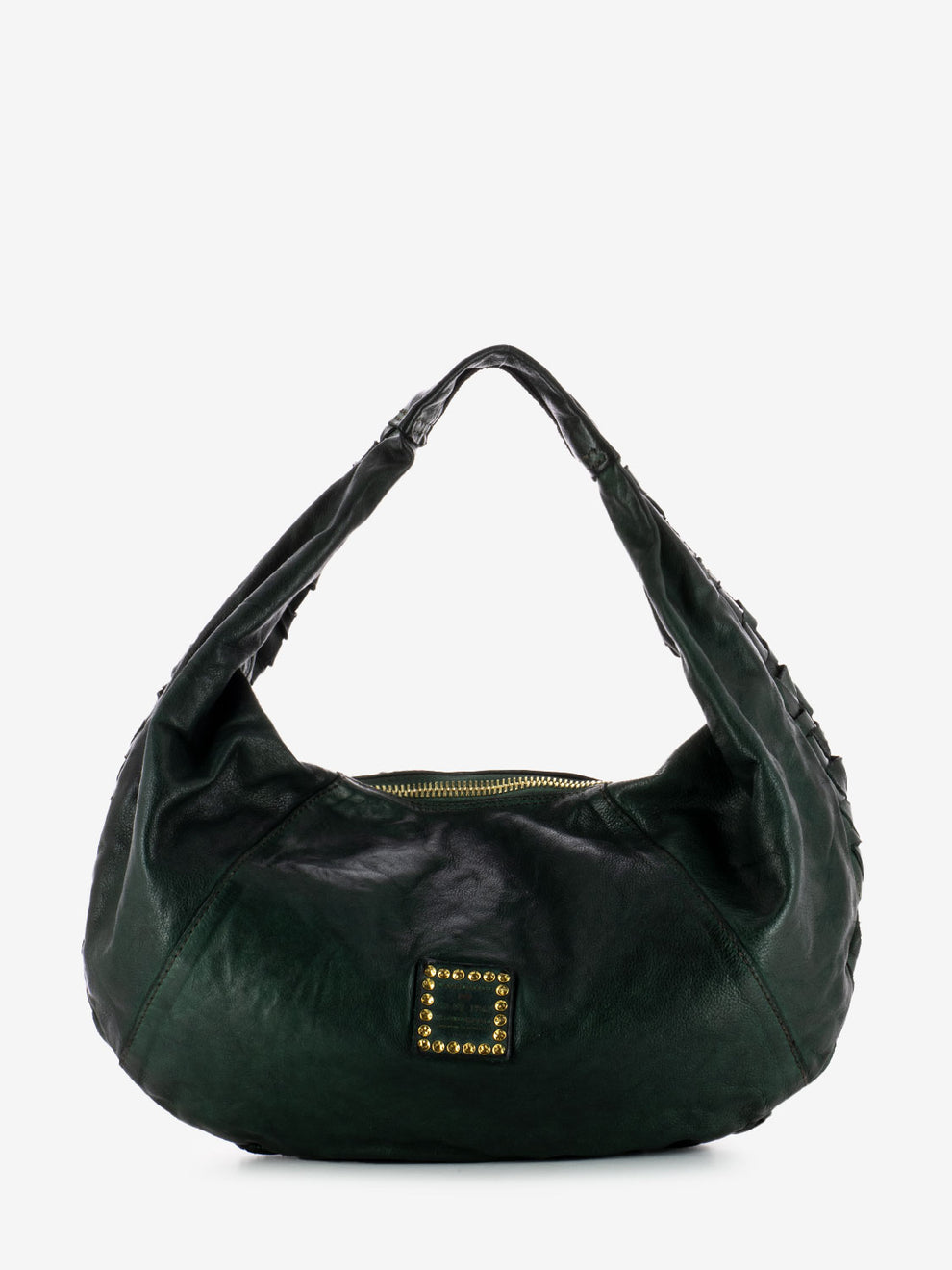 Bottle Green Woven Leather One Shoulder Bag