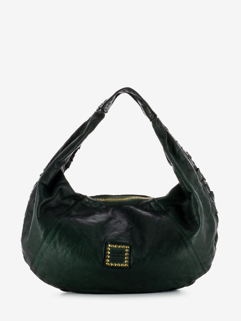 CAMPOMAGGI - Borsa monospalla in pelle intrecciata verde bottiglia