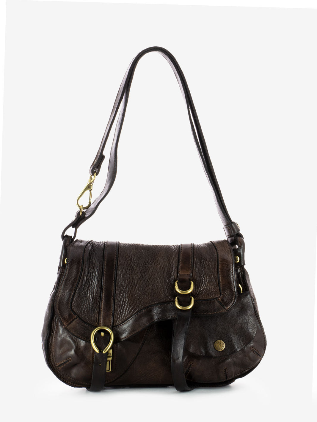 Medium leather shoulder bag with dark brown pouch
