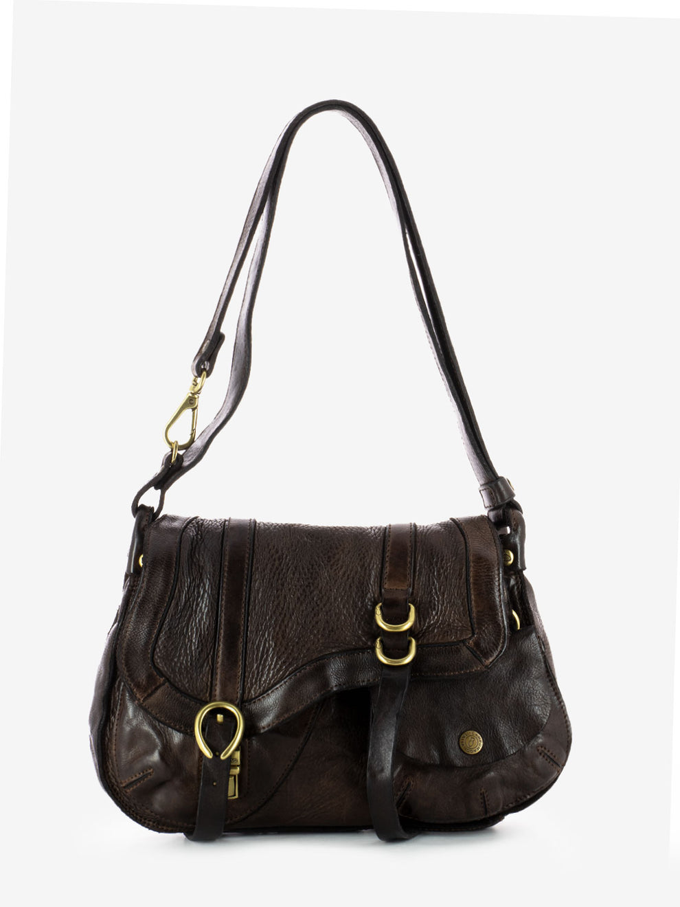 Medium leather shoulder bag with dark brown pouch
