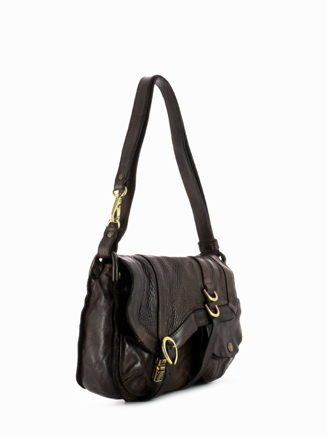 Medium leather shoulder bag with dark brown pouch