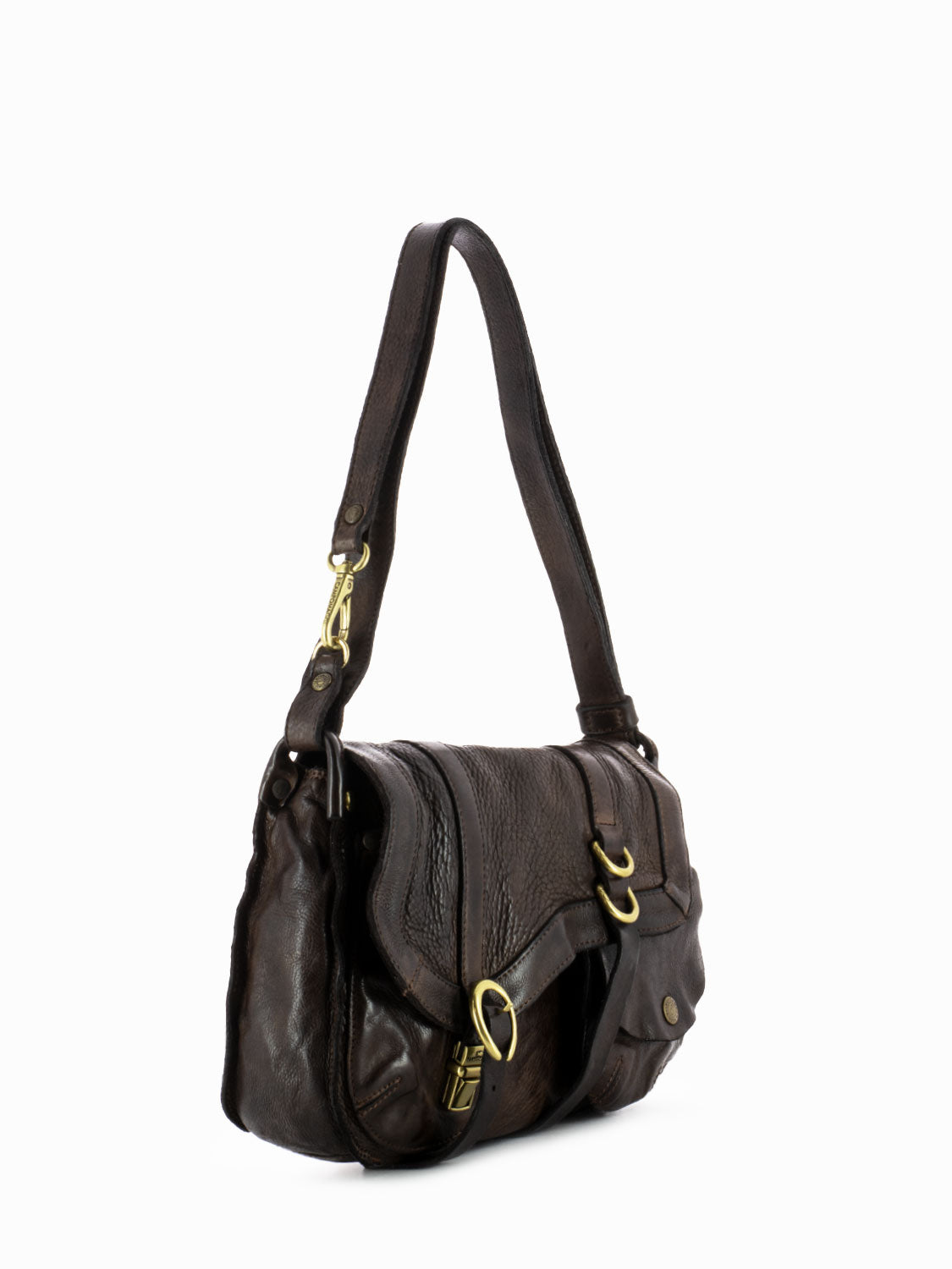 Medium leather shoulder bag with dark brown pouch