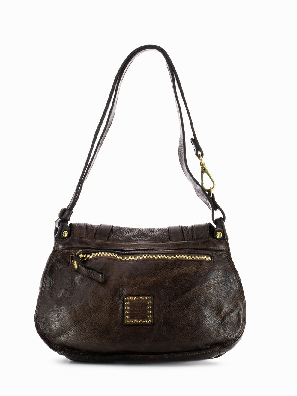 Medium leather shoulder bag with dark brown pouch