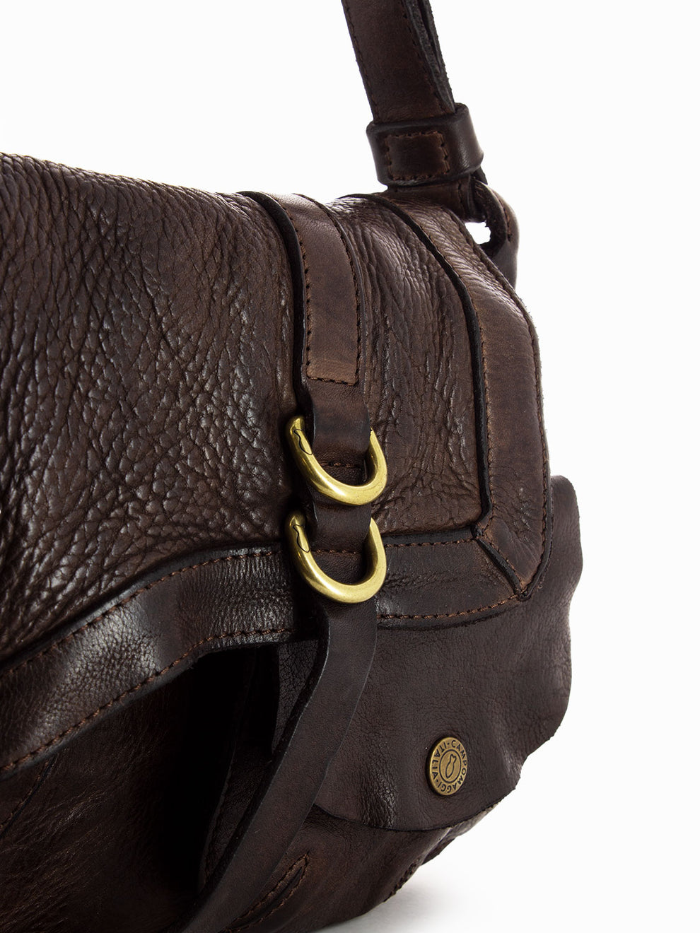 Medium leather shoulder bag with dark brown pouch