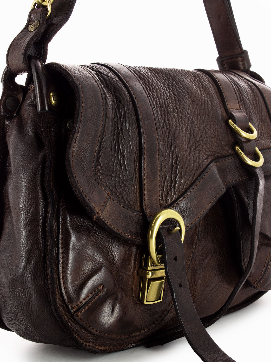 Medium leather shoulder bag with dark brown pouch