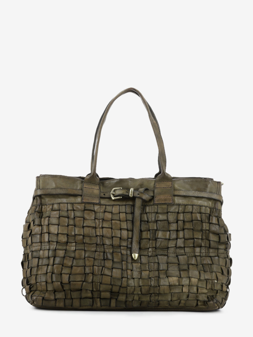 Borsa shopper Penelope in pelle intrecciata verde