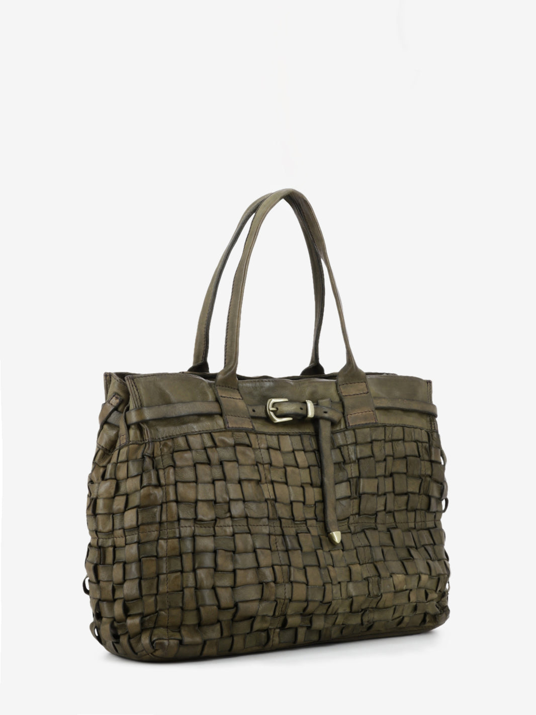 Borsa shopper Penelope in pelle intrecciata verde