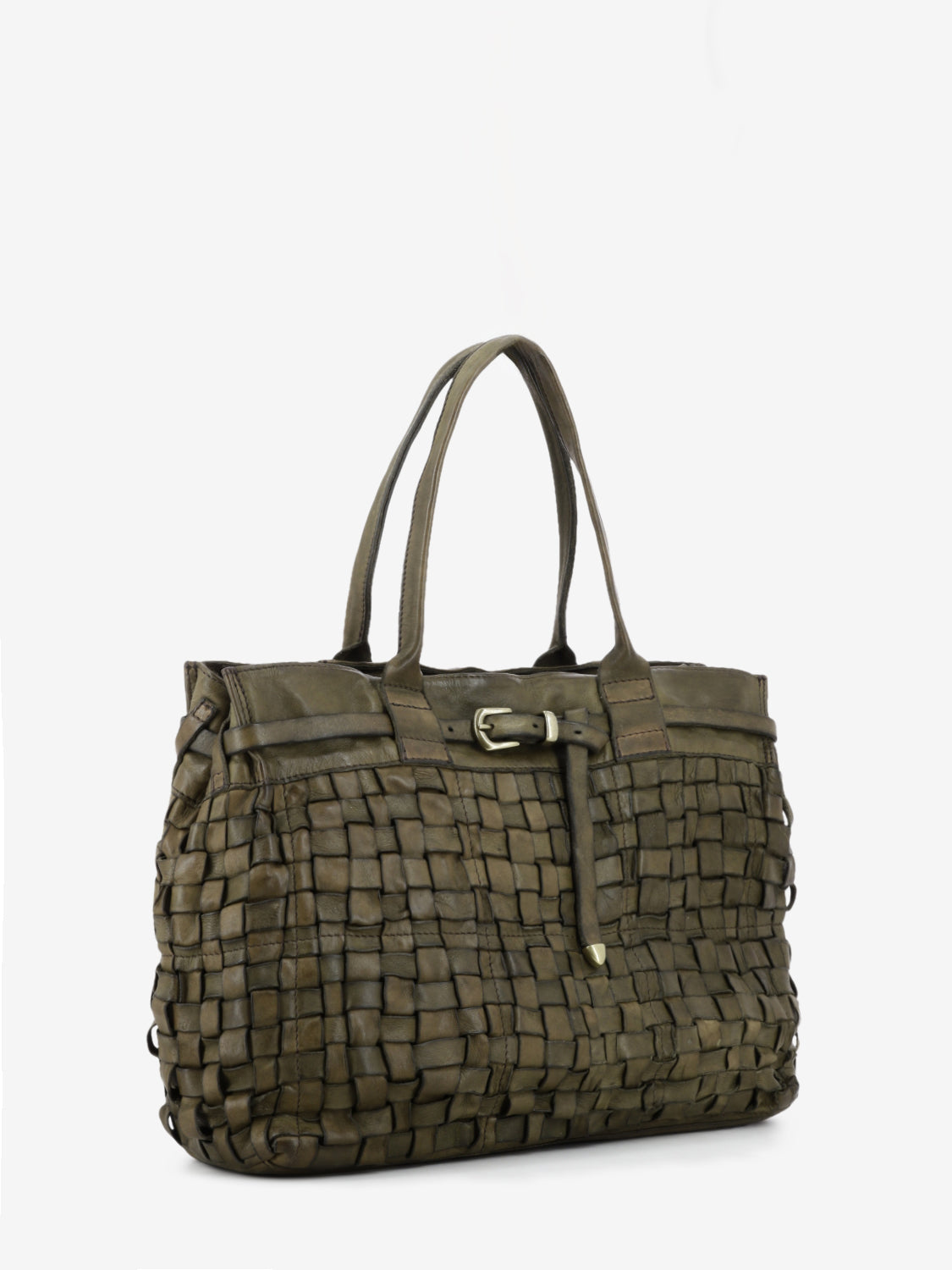 Borsa shopper Penelope in pelle intrecciata verde