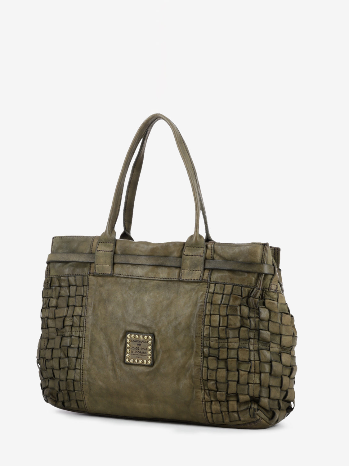 Borsa shopper Penelope in pelle intrecciata verde