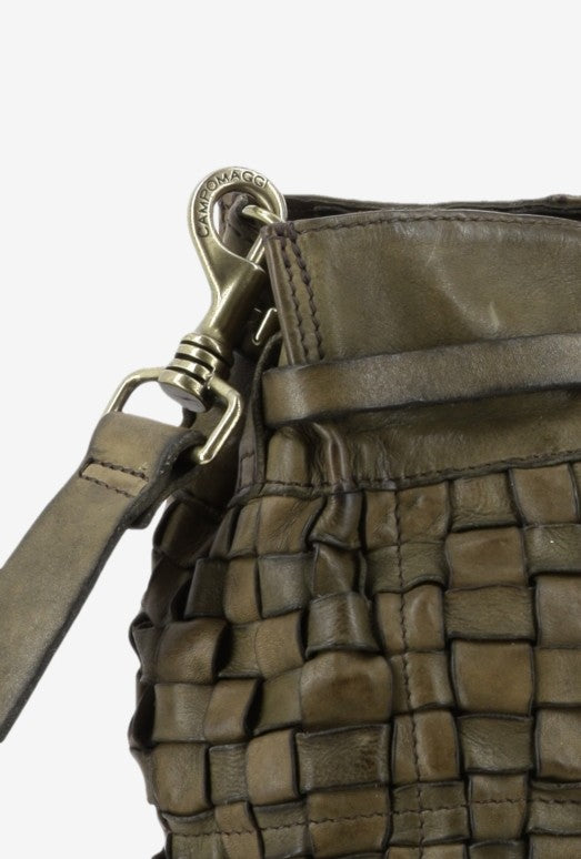 Borsa shopper Penelope in pelle intrecciata verde