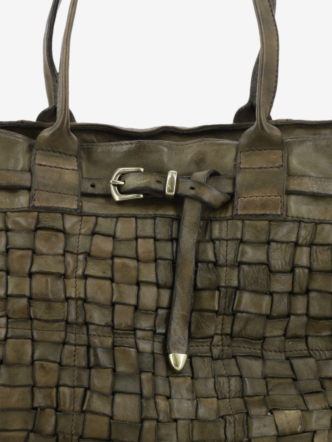 Borsa shopper Penelope in pelle intrecciata verde