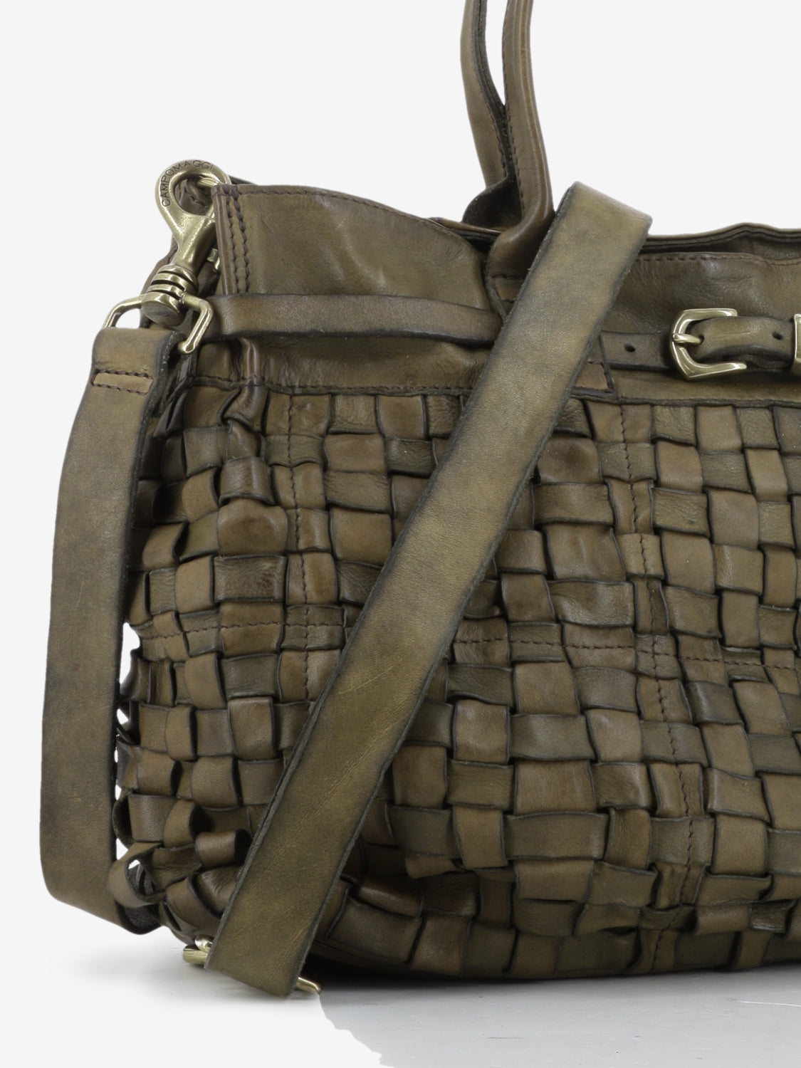 Borsa shopper Penelope in pelle intrecciata verde