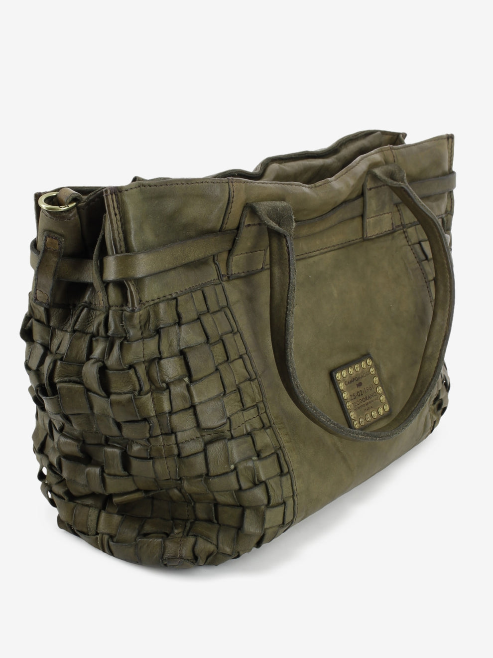 Borsa shopper Penelope in pelle intrecciata verde