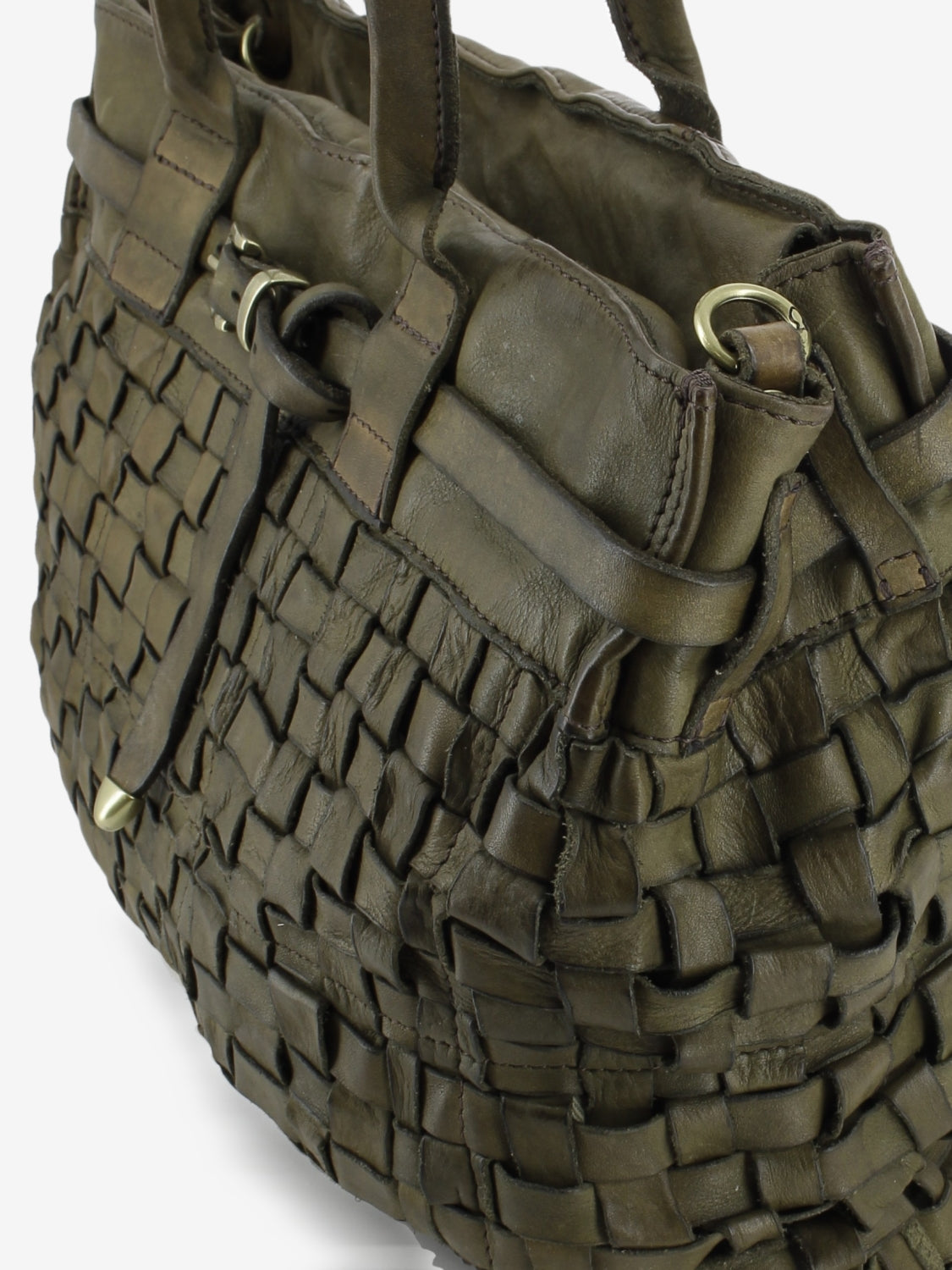 Borsa shopper Penelope in pelle intrecciata verde