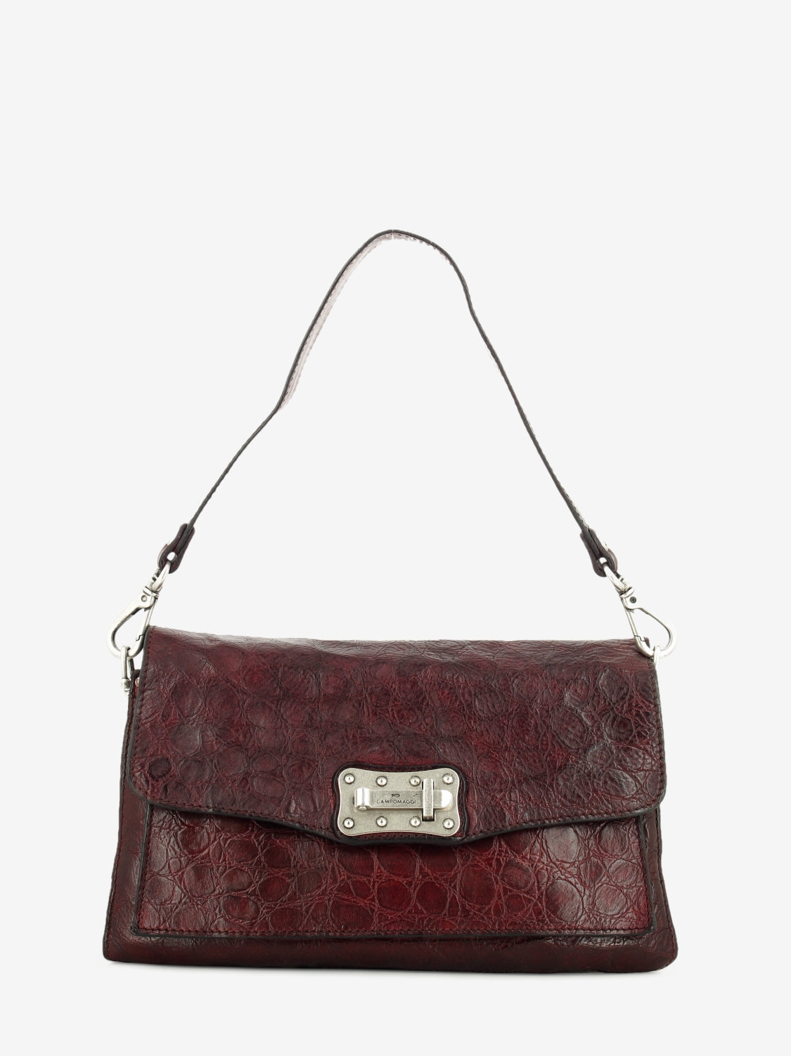 Agnese crossbody bag in wine-colored crocodile-print leather