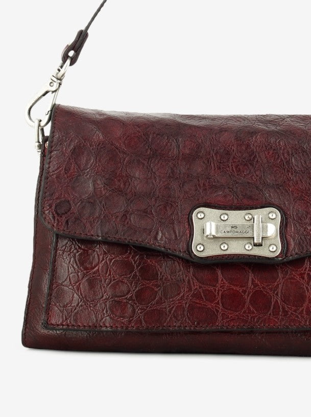 Agnese crossbody bag in wine-colored crocodile-print leather