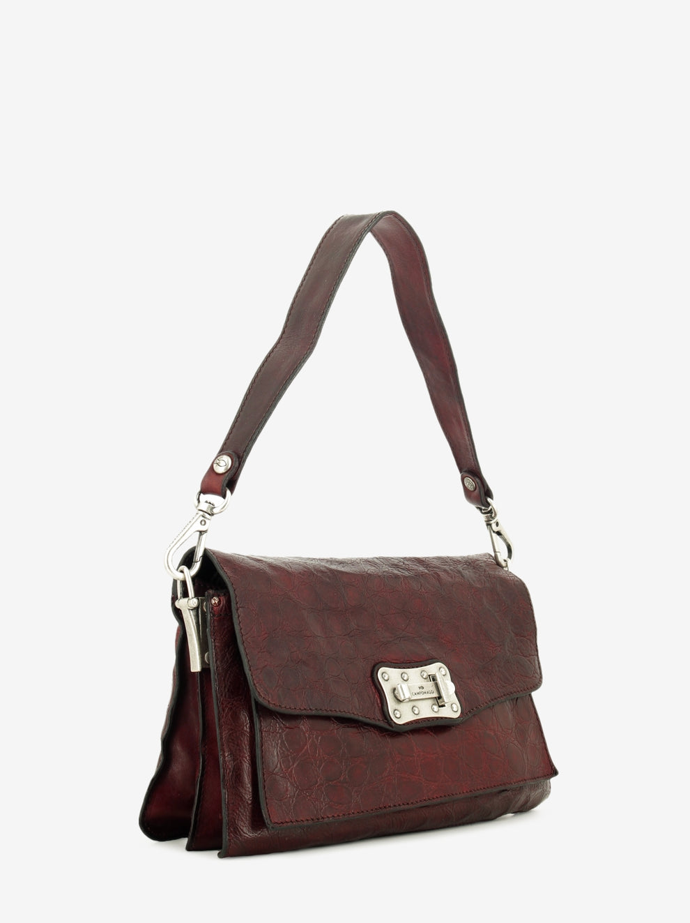 Agnese crossbody bag in wine-colored crocodile-print leather