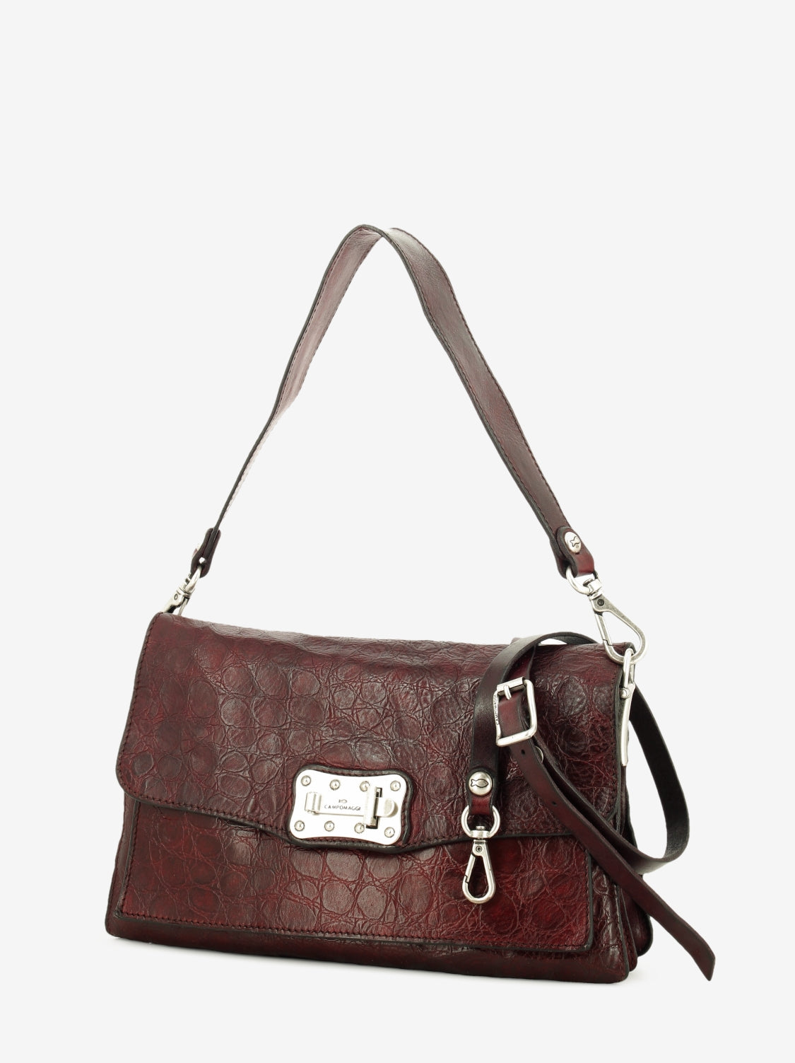 Agnese crossbody bag in wine-colored crocodile-print leather