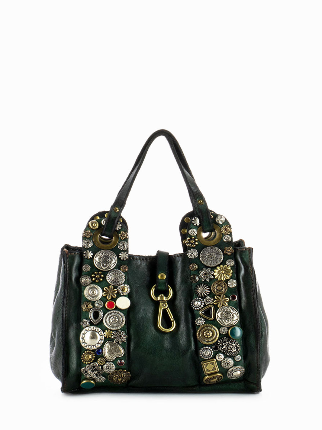Mini shoulder bag with bottle green stud mix