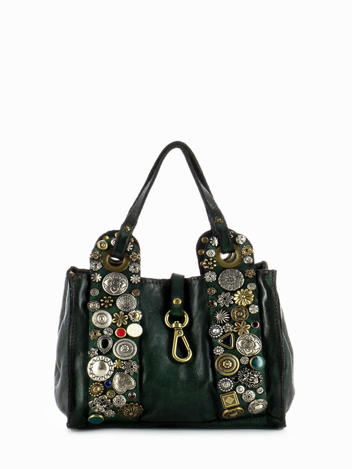 Mini shoulder bag with bottle green stud mix