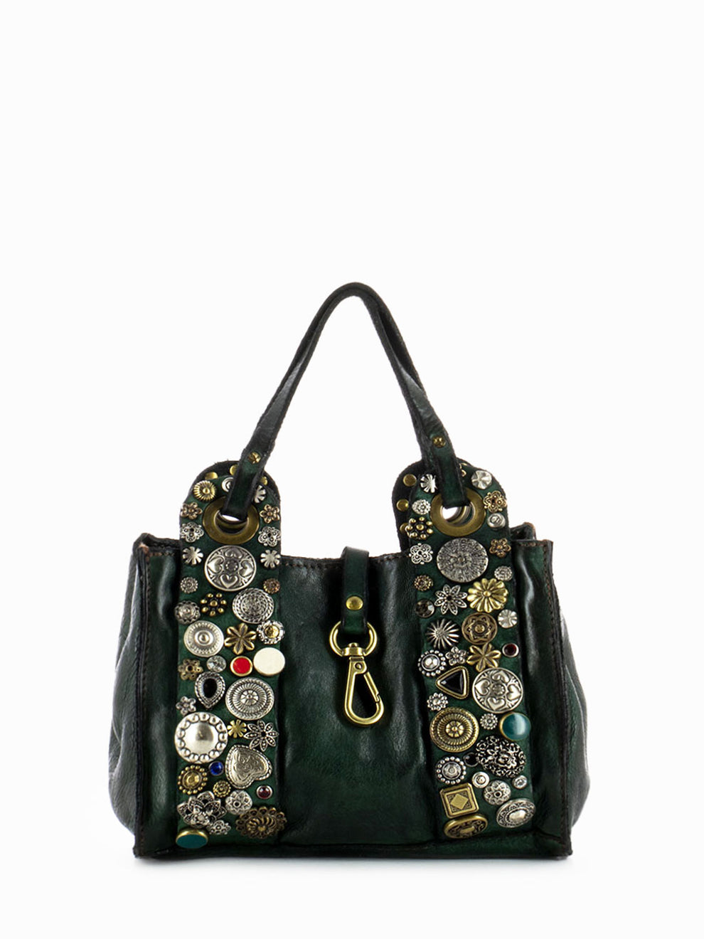 Mini shoulder bag with bottle green stud mix