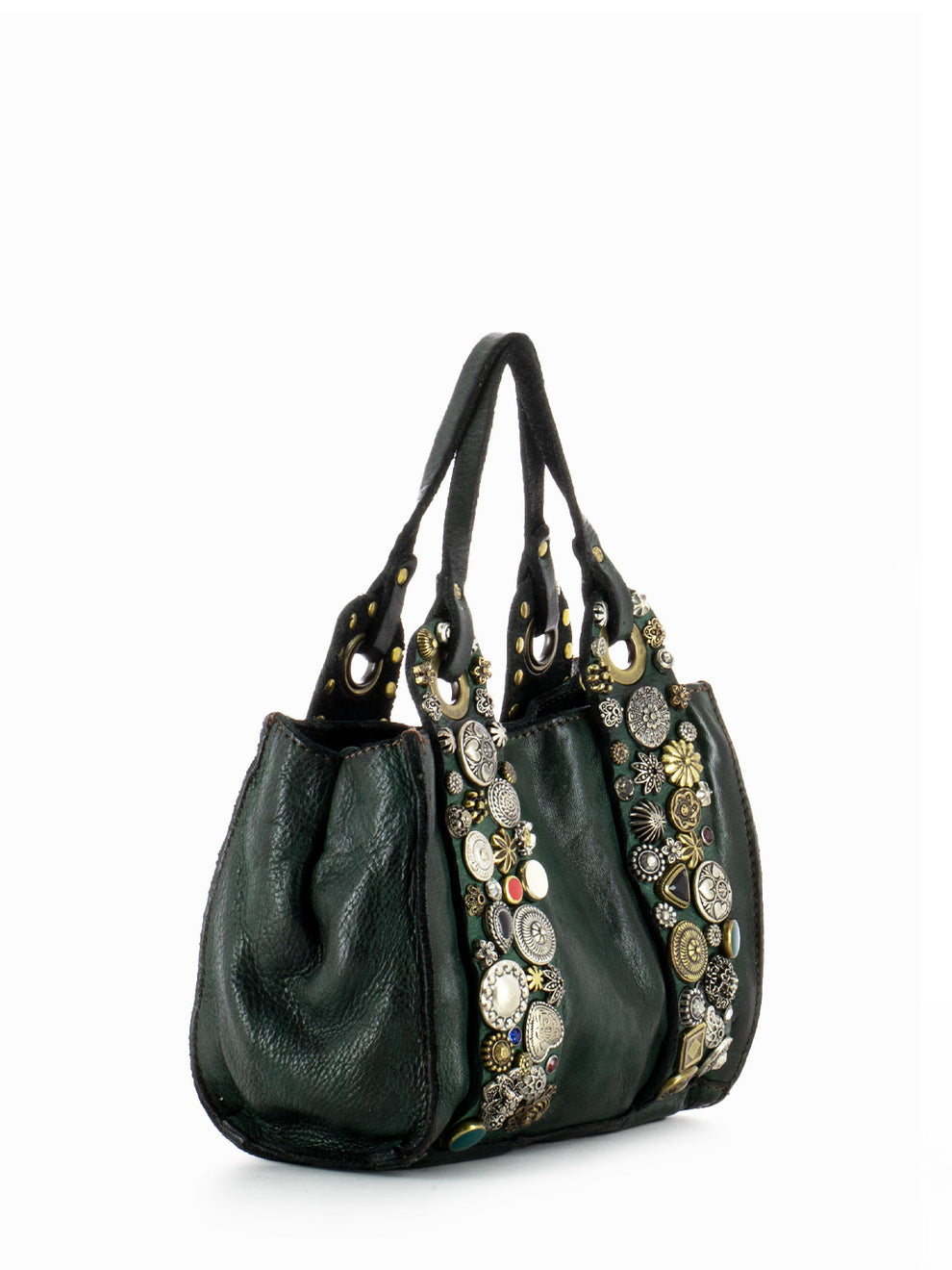 Mini shoulder bag with bottle green stud mix