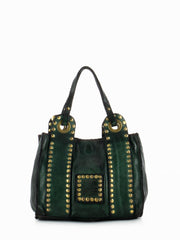 CAMPOMAGGI - Borsa tracolla mini con mix borchie verde bottiglia