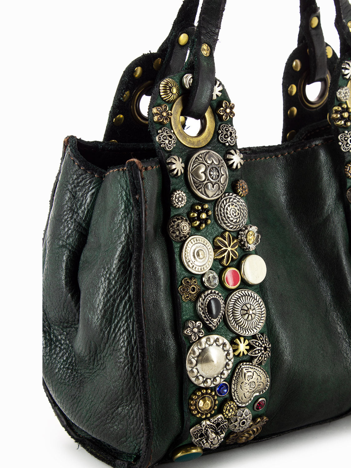 Mini shoulder bag with bottle green stud mix