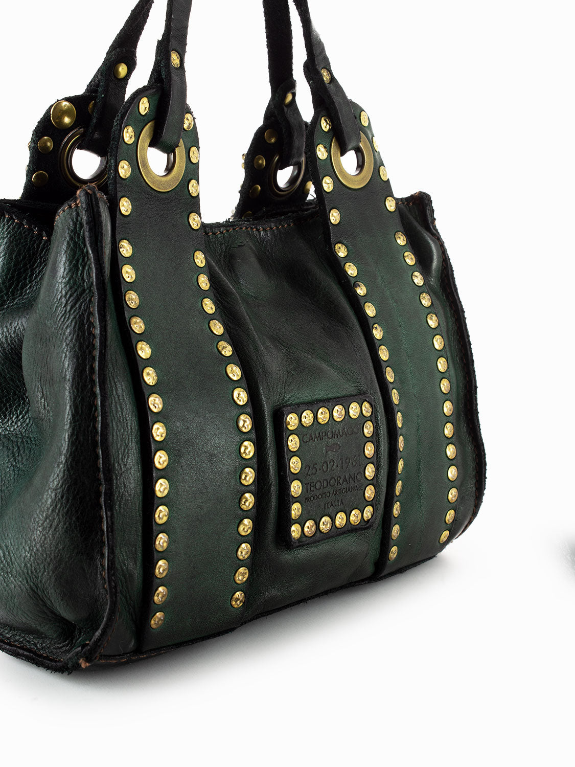 Mini shoulder bag with bottle green stud mix