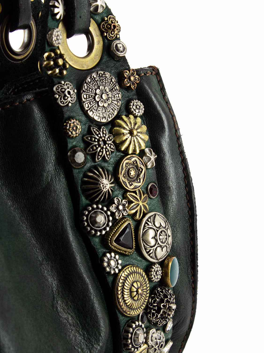 Mini shoulder bag with bottle green stud mix