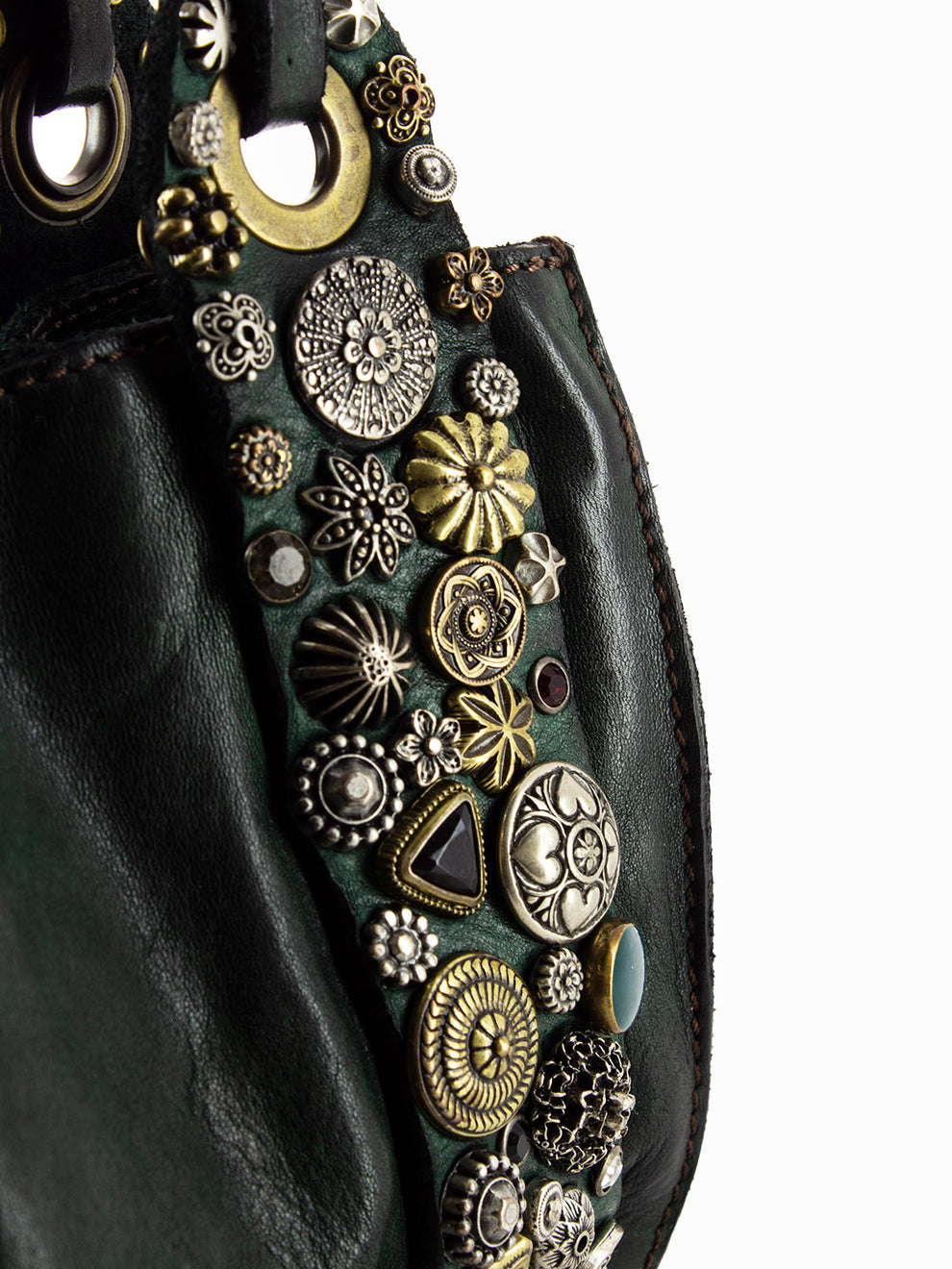 Mini shoulder bag with bottle green stud mix