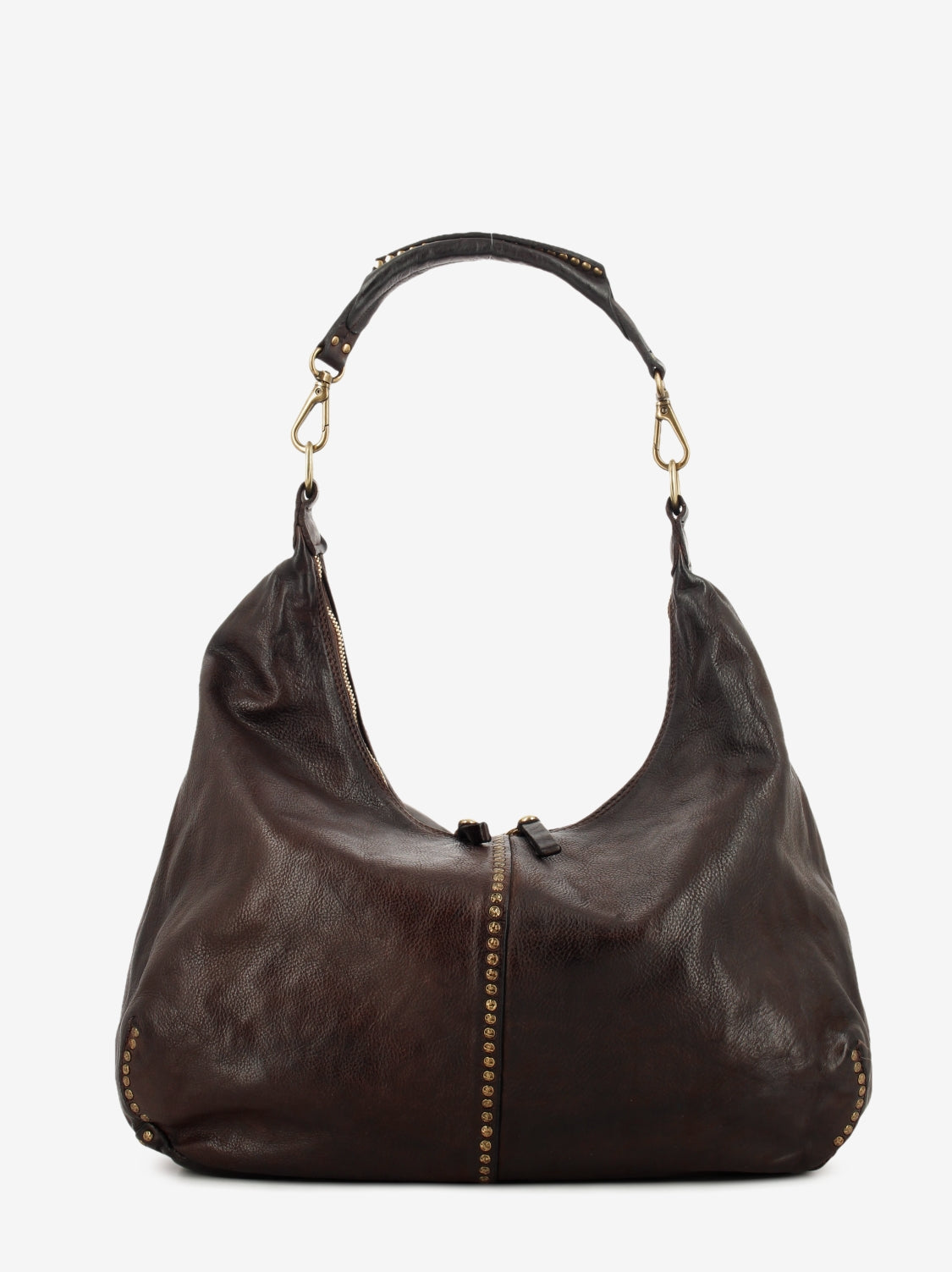 Wanda leather bag with dark brown studs