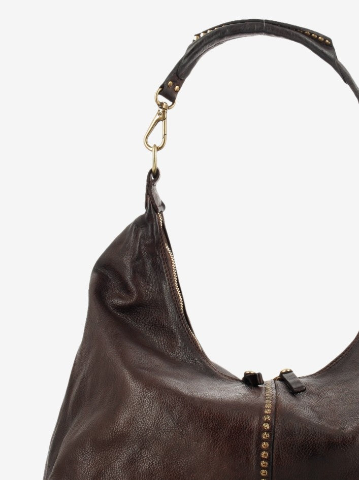 Wanda leather bag with dark brown studs