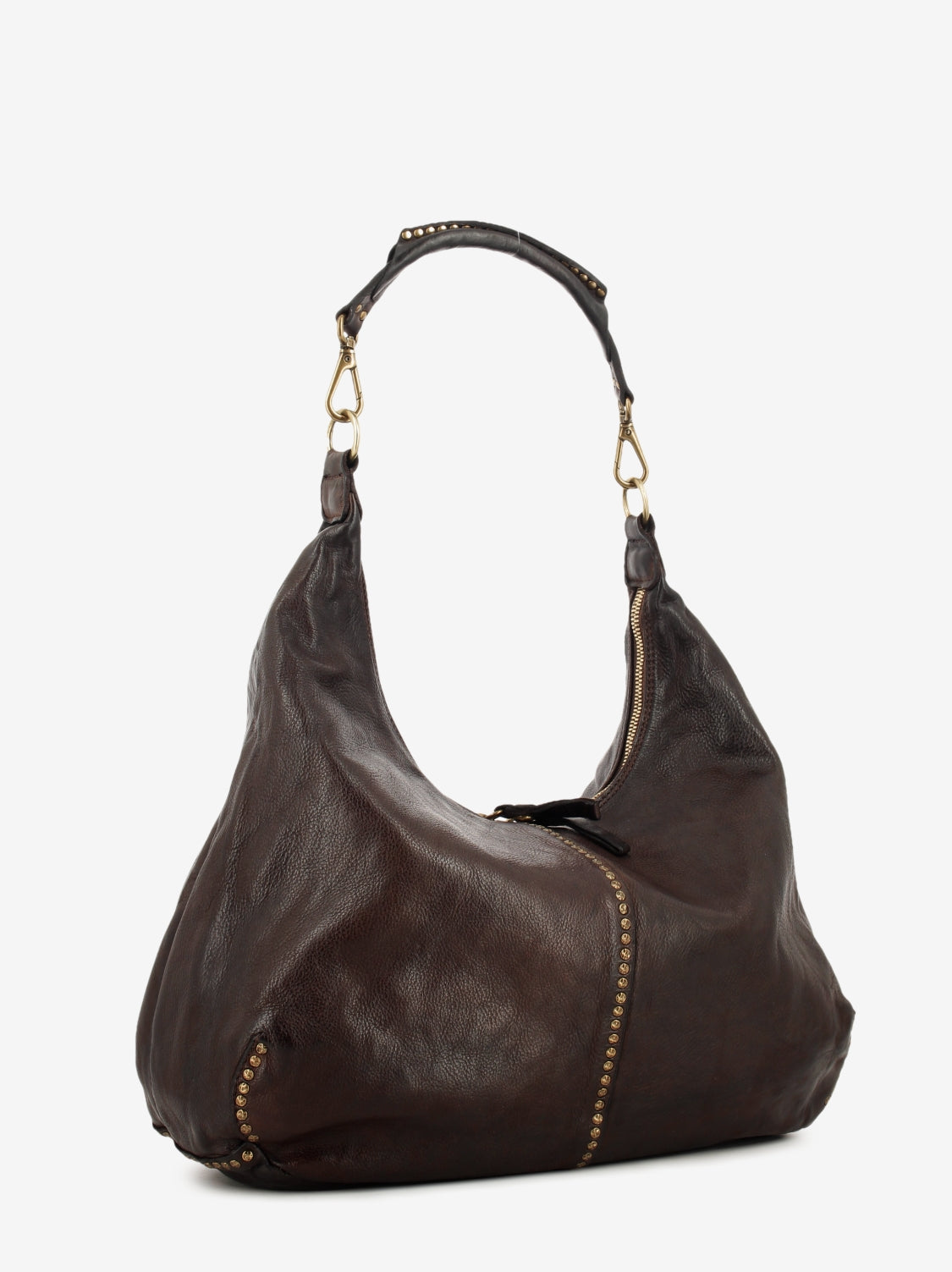 Wanda leather bag with dark brown studs