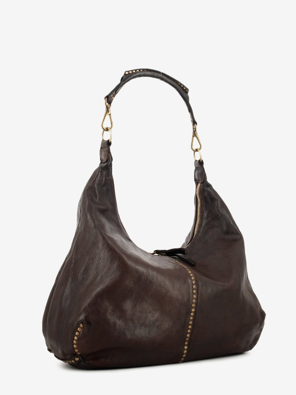 Wanda leather bag with dark brown studs