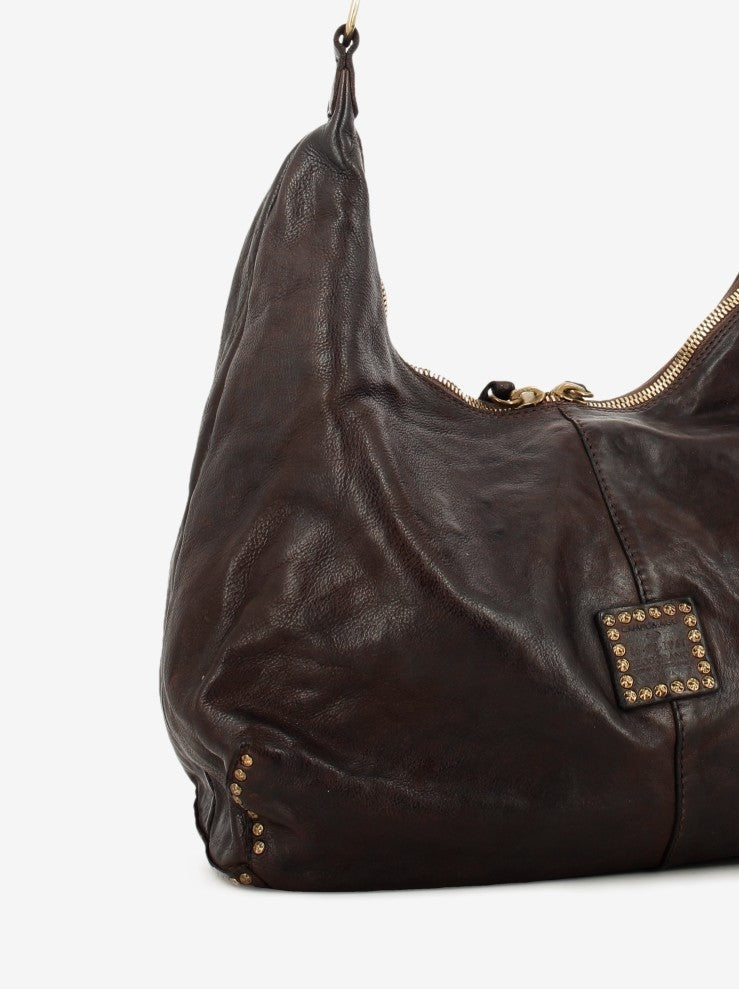 Wanda leather bag with dark brown studs