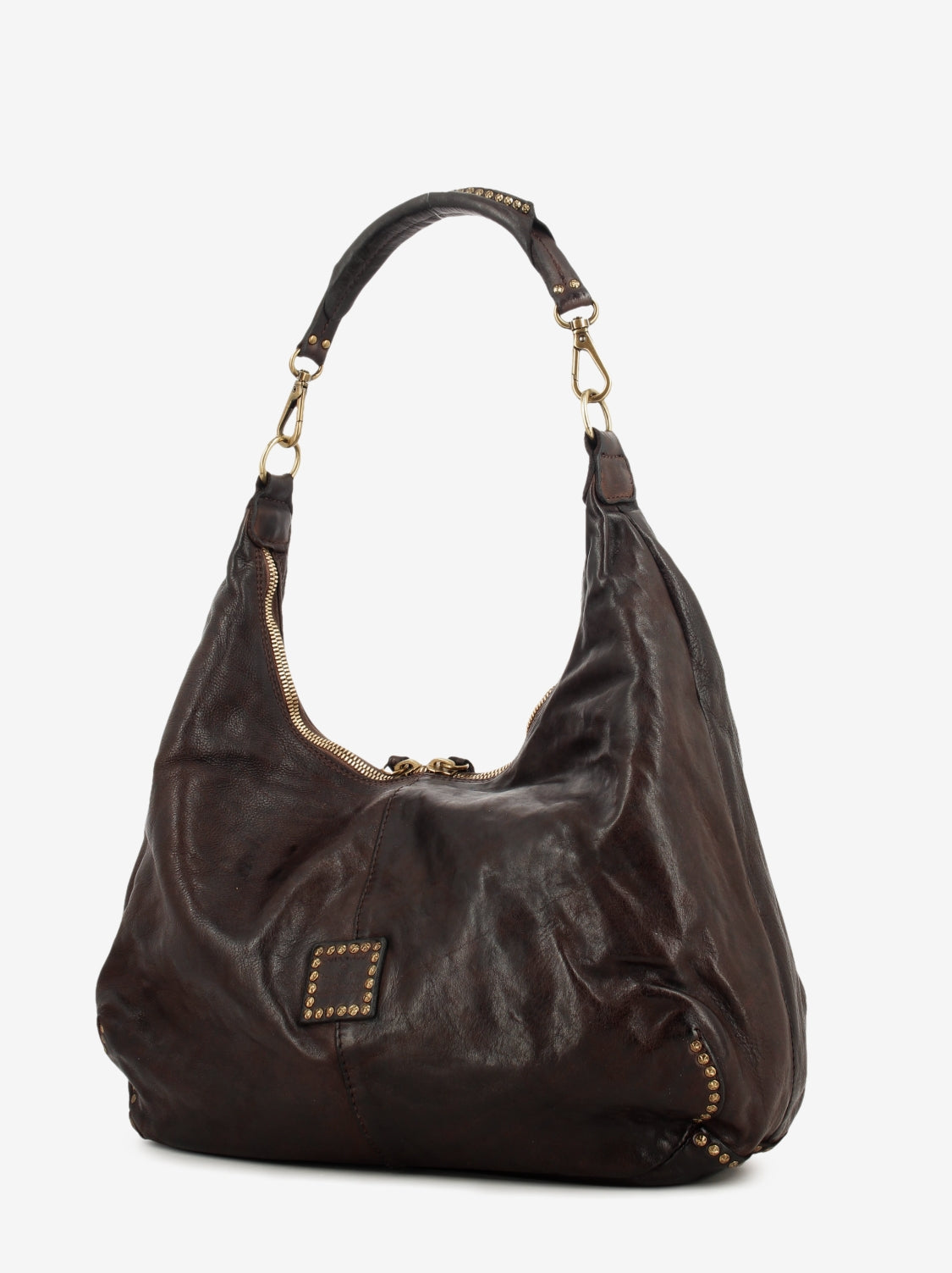 Wanda leather bag with dark brown studs