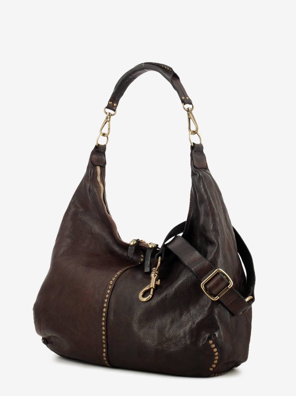 Wanda leather bag with dark brown studs