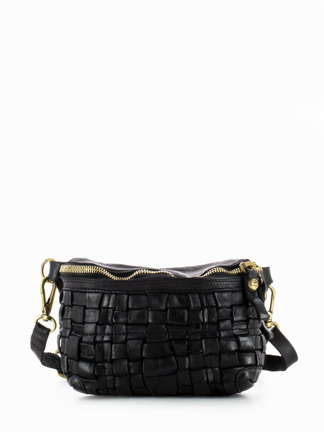 Black Leather Braided Bum Bag