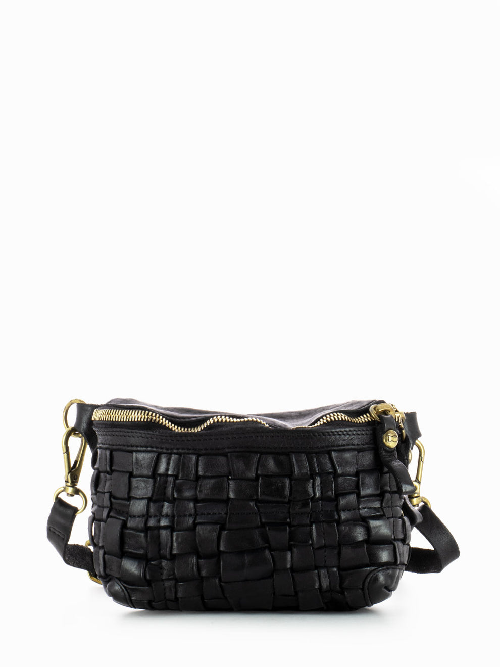Black Leather Braided Bum Bag