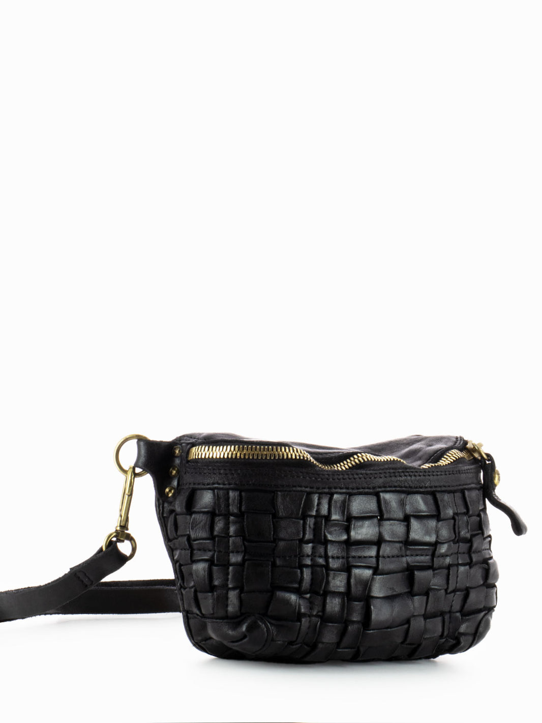 Black Leather Braided Bum Bag