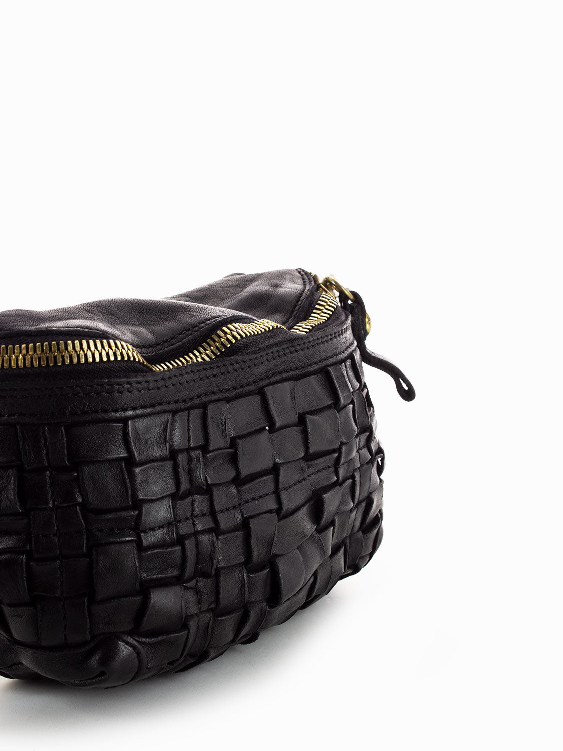 Black Leather Braided Bum Bag