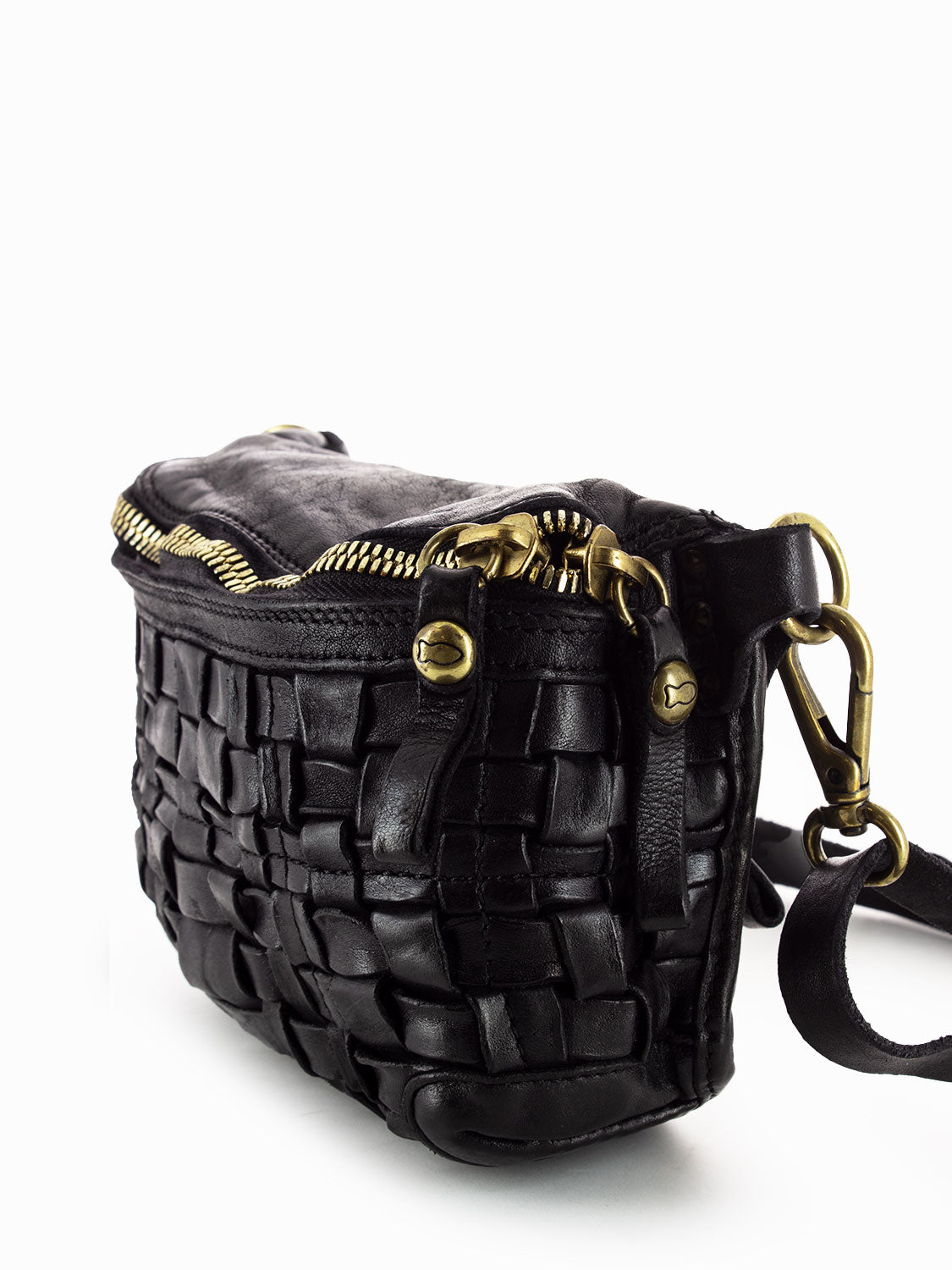 Black Leather Braided Bum Bag
