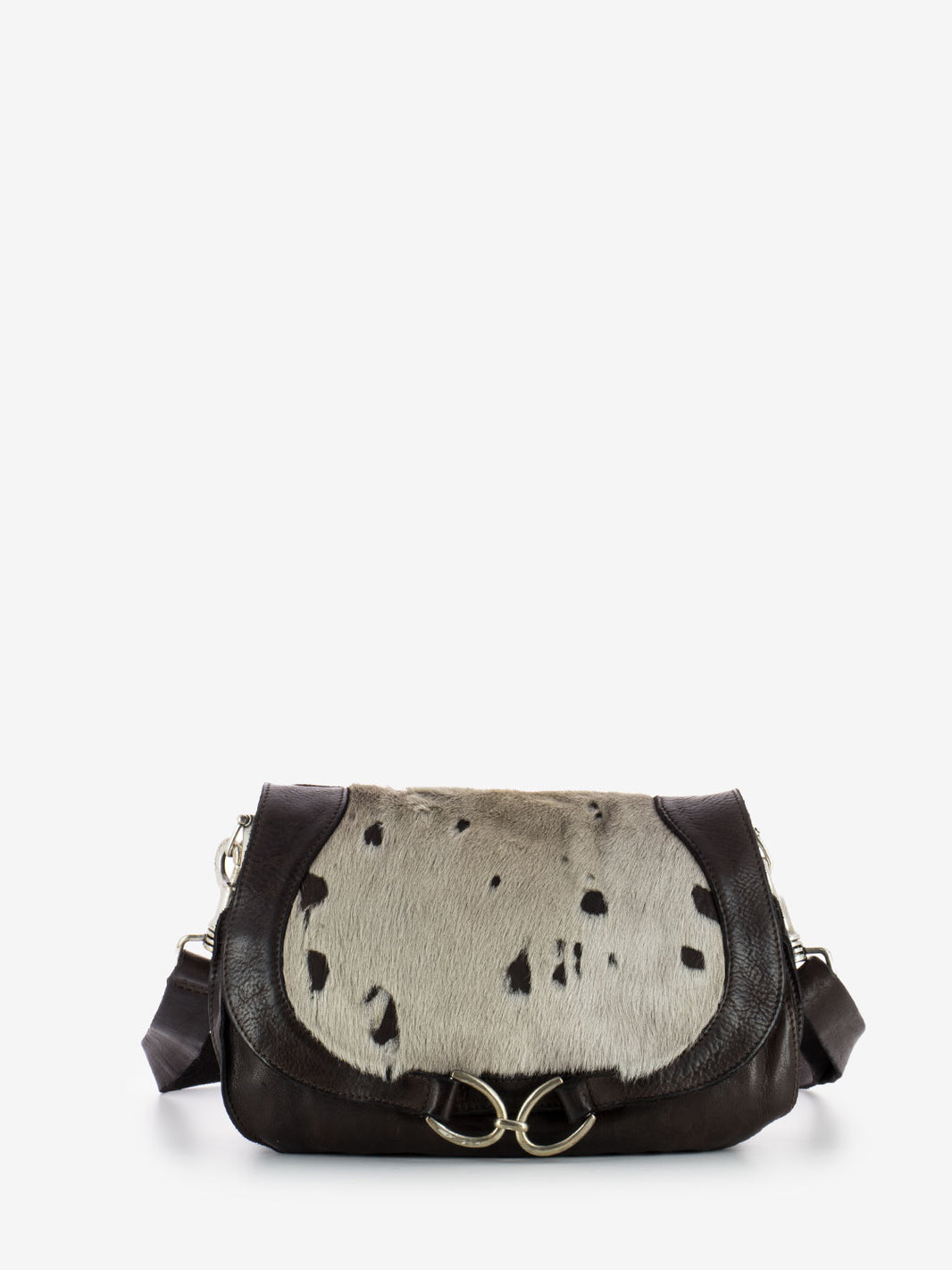 One shoulder bag in leather and pony skin beige / dark brown 